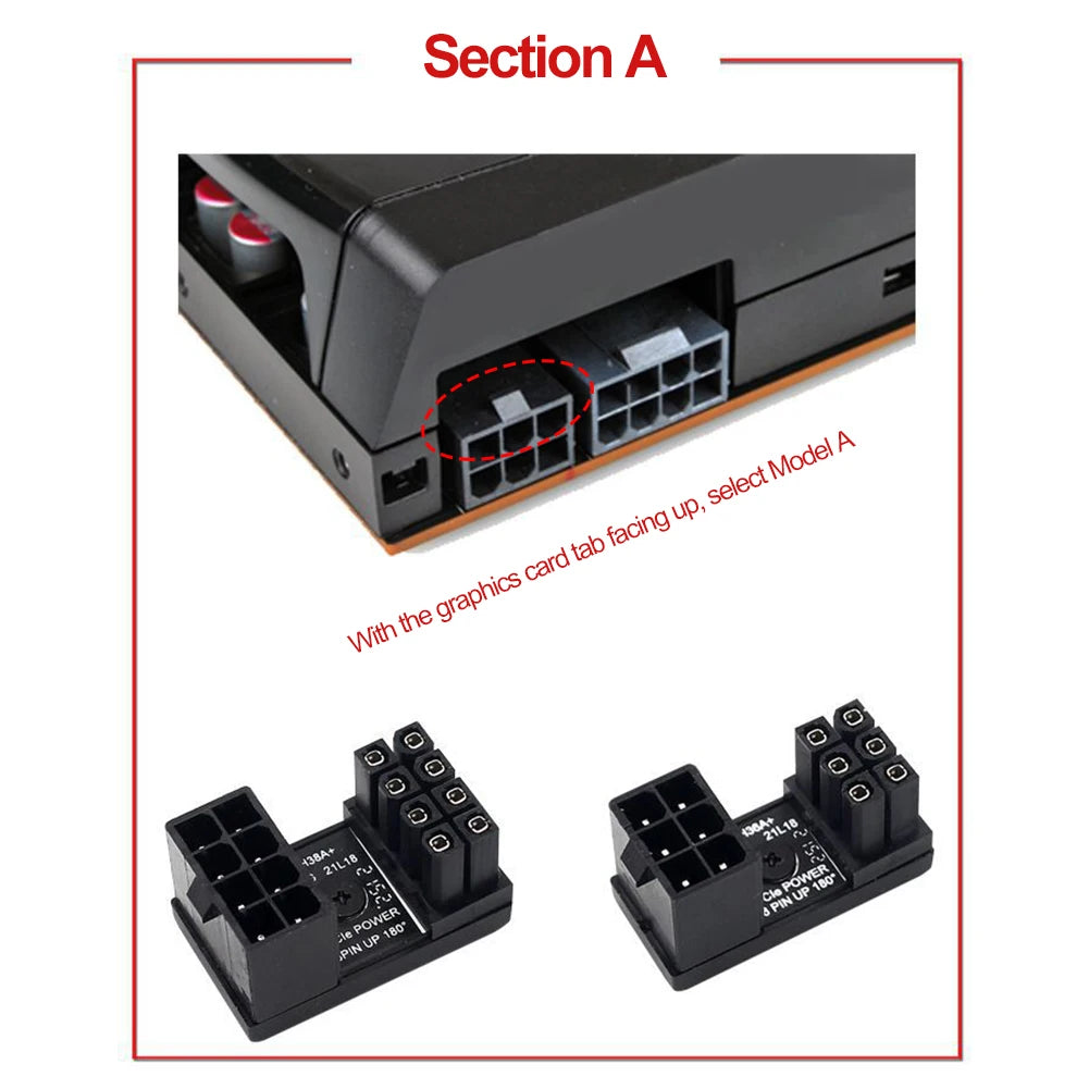 ATX 8Pin Female 180 Degrees Connector 6Pin 8Pin Adapter 8 Pin Video Card GPU Power Connector PC Computer Chassis Accessories