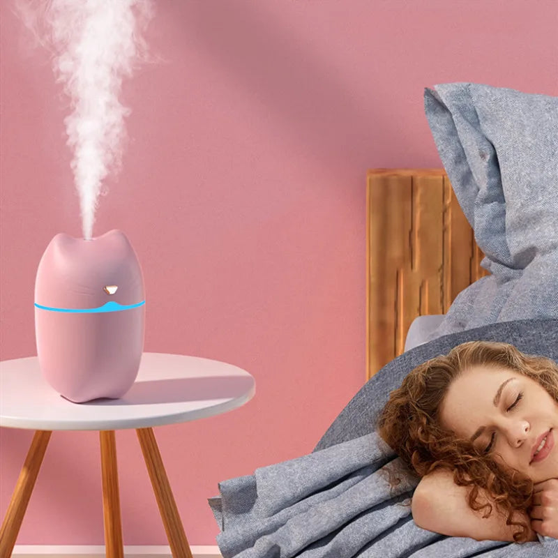 hot sale 350ml Cute Cat Air Humidifier Diffuser USB Mist Maker Mini Humidificador with night light