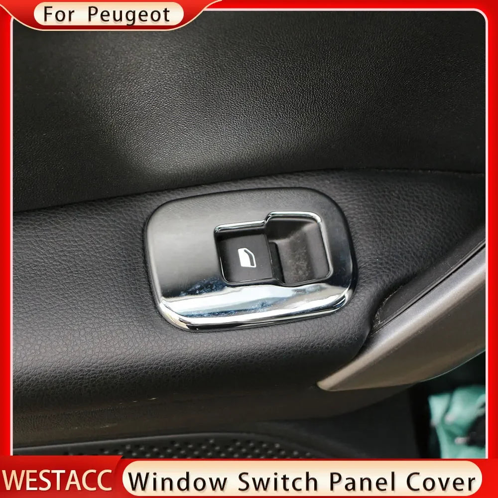 Car Window Lifter Switch Panel Cover for Peugeot 2008 2014 2015 2016 2017 2018 2019 Trim Sticker 4Pcs ABS Chrome Accessories