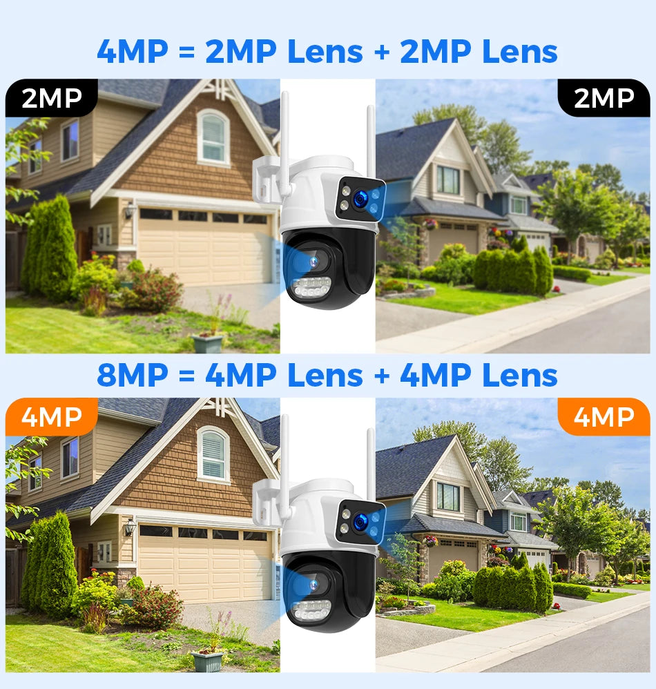 Hiseeu Wifi Surveillance Camera, Dual Lens, 4X Digital Zoom, AI Human Detect, ONVIF, Outdoor Security PTZ IP Cameras, 4K, 8MP