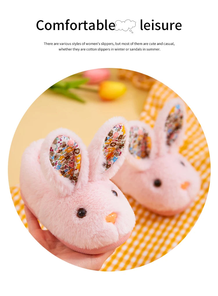 Children Indoor Slippers Winter Warm Cotton Shoes Kids Home Floor Slippers Cartoon Rabbit Anti-slip Boys Girls Plush Footwear