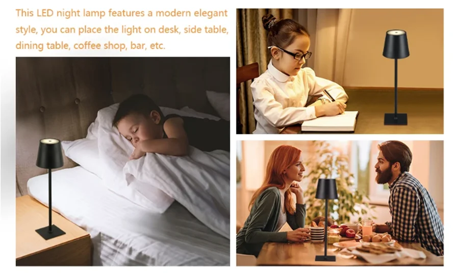 LED Desk Lamp Bar Restaurant Ambiance Wireless Table Lamps Study Office Night Light Waterproof Touch Lamp with USB Charging