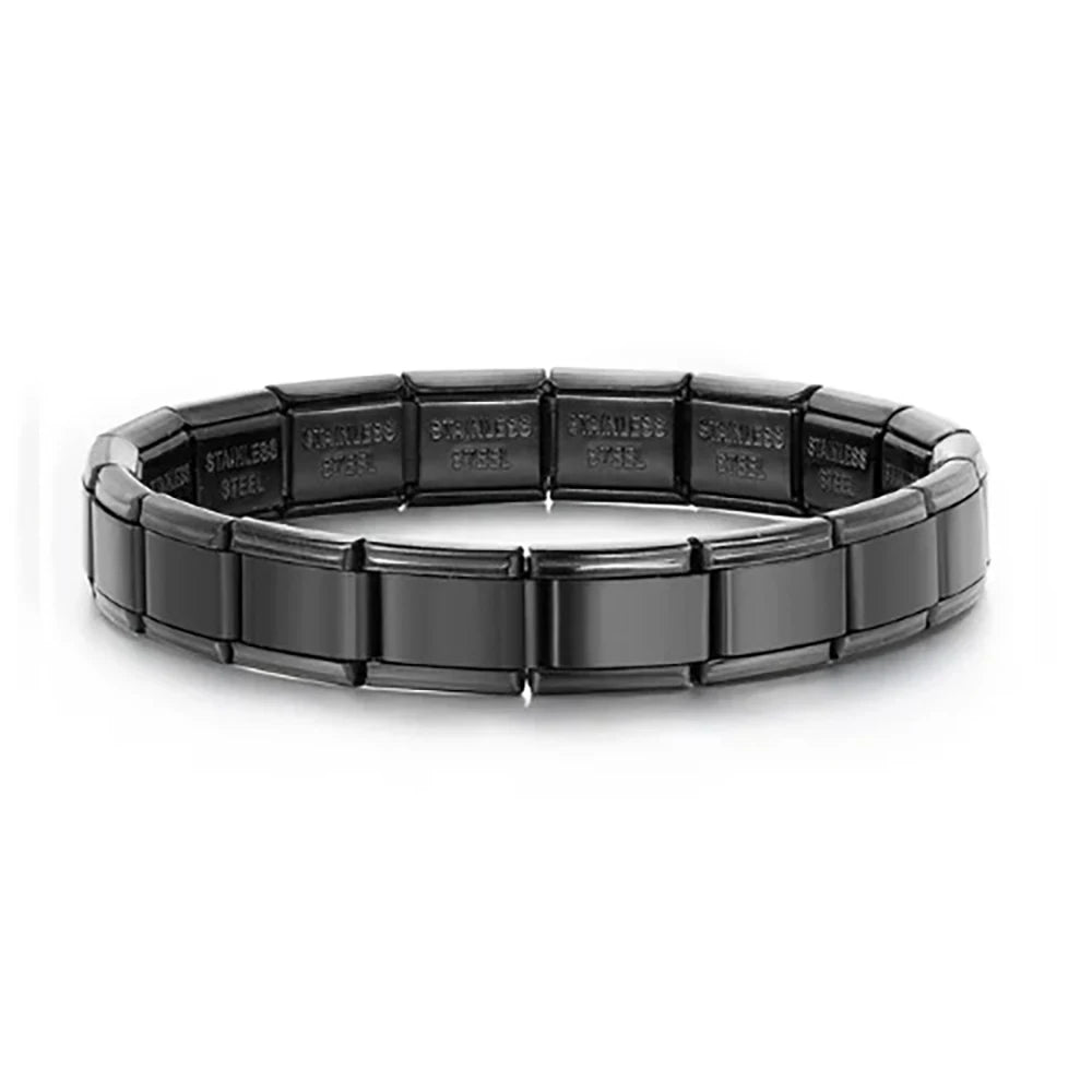 Italian Charm Bracelet Italian Modular Bracelet Block Elastic Splice Stainless Steel Bracelet for Men and Women