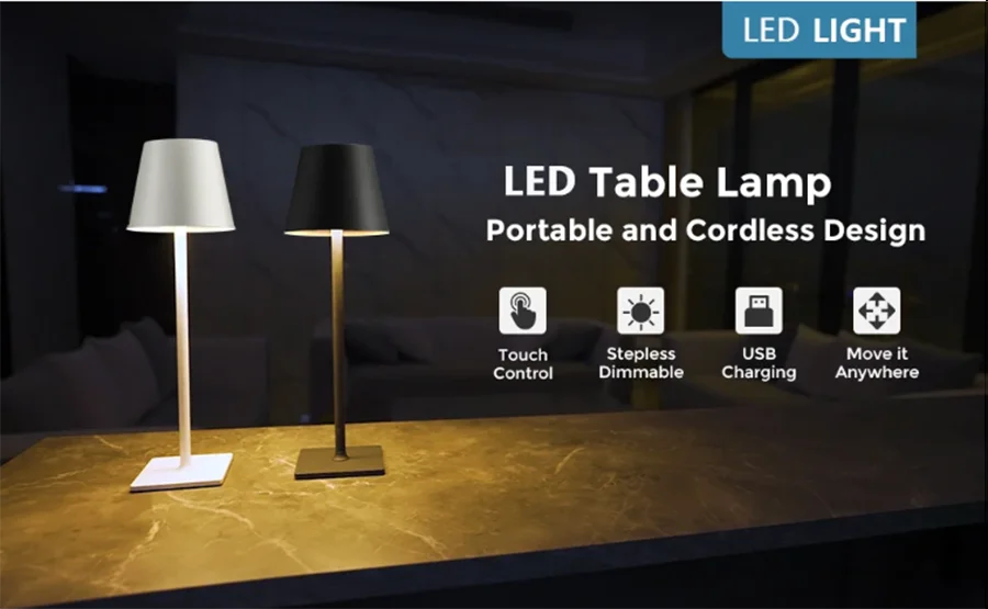 LED Desk Lamp Bar Restaurant Ambiance Wireless Table Lamps Study Office Night Light Waterproof Touch Lamp with USB Charging