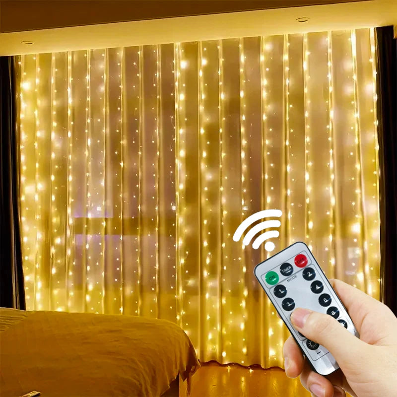 LED Garland Curtain Lights 8 Modes USB Remote Control Fairy Lights String Wedding Christmas Decor for Home Bedroom New Year Lamp