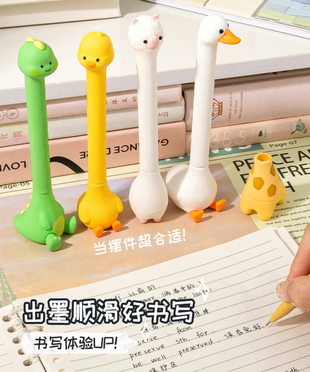 Creative Cartoon Animal Standing Gel Pen 0.5mm Black Gel Ink Pens Cute Giraffe Duck Student Quick Dry Writing Pen Kids Gift