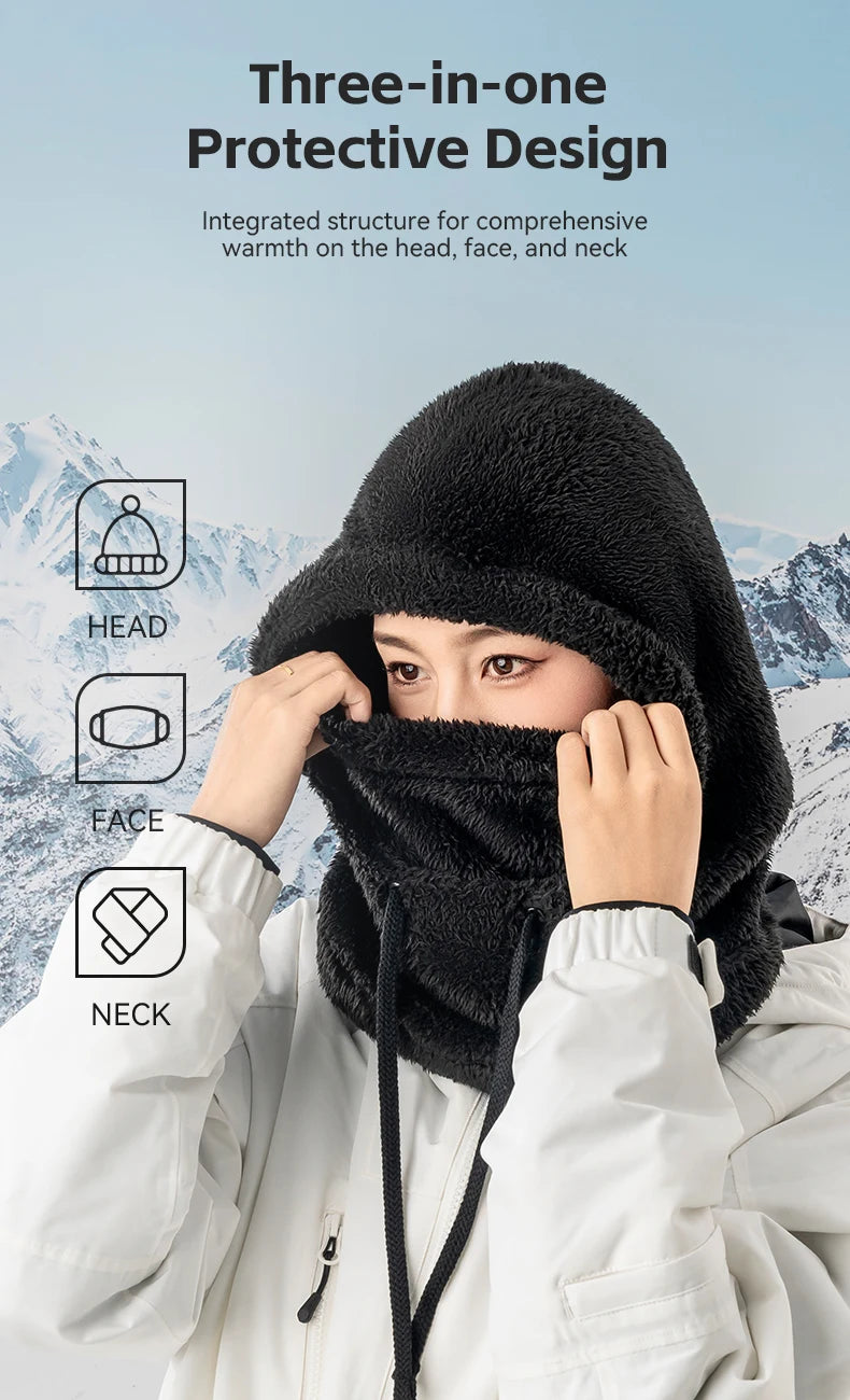 Qunature Skiing Mask Full Face Balaclava Hood Thicken Thermal Fleece Neck Protection Gaiter Winter Keep Warm Snowboarding Scarf