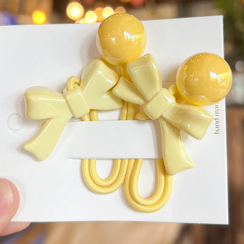 2pcs/lot Fashion Pink Bow Ball Hair Accessories Children Rubber Bands Scrunchies Elastic Hair Bands Girls Headwear Ties