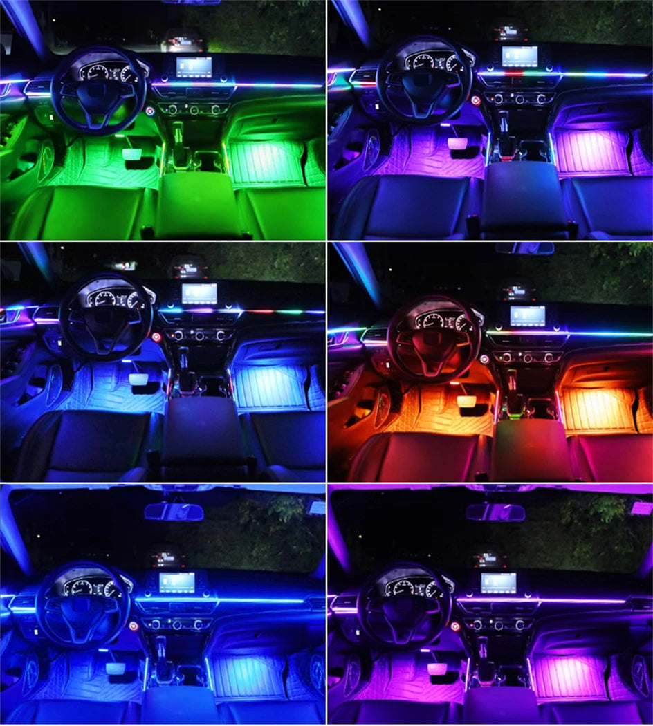6/10/14/18 In 1 LED Dual Zone Symphony Streamer Car Ambient Light Interior RGB Neon Acrylic Strip Decoration Atmosphere Lamp 12V