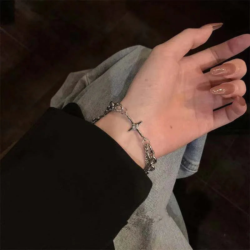 Gold Color Bracelet Set of Four Stainless Steel Sequins Rhinestone Bracelet Combination for Women Chain Bracelet Jewelry Gifts