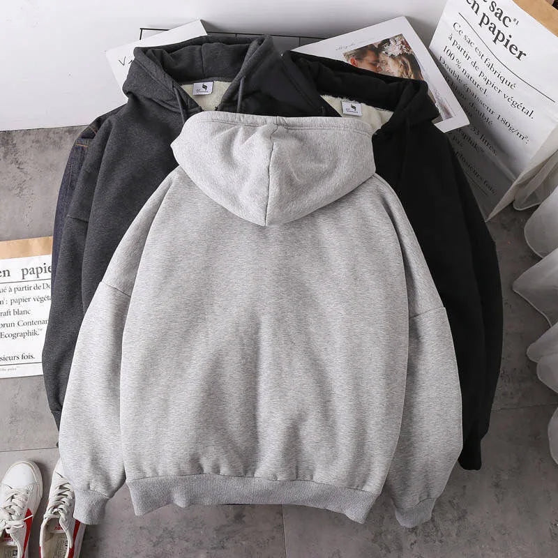 Ready Stock Women Coat Plush Jackets Solid Color Velvet Thick Warm Winter Hoodies Coat Zipper Sweatshirt Tops Winter Plus Size