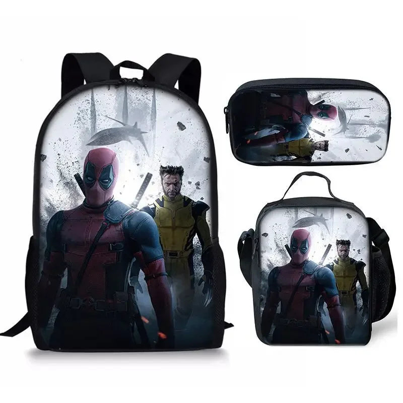 3Pcs Set Deadpools School Bags Pencil Cases Meal Bag Boys' Backpack Schools Supplies Learning Stationery Kids Customizable Gifts