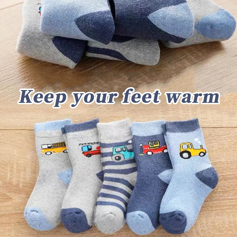 5Pairs 1-16Years Terry Socks for Children cartoon children's fashion wholesale to resell socks little car Delicate and soft