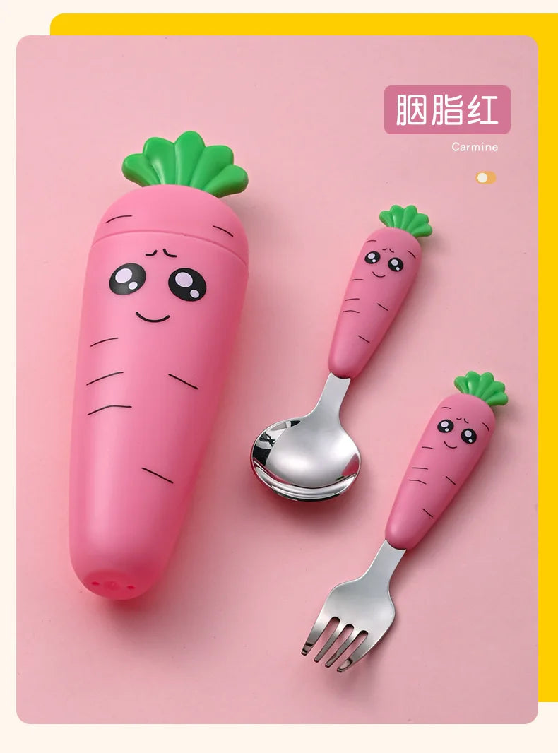 1/3PCS Baby Feeding Utensils Carrots Set Steel Spoon Fork Child Cutlery Tableware Kitchen Gadgets Cake Vegetable Fork Teaspoon