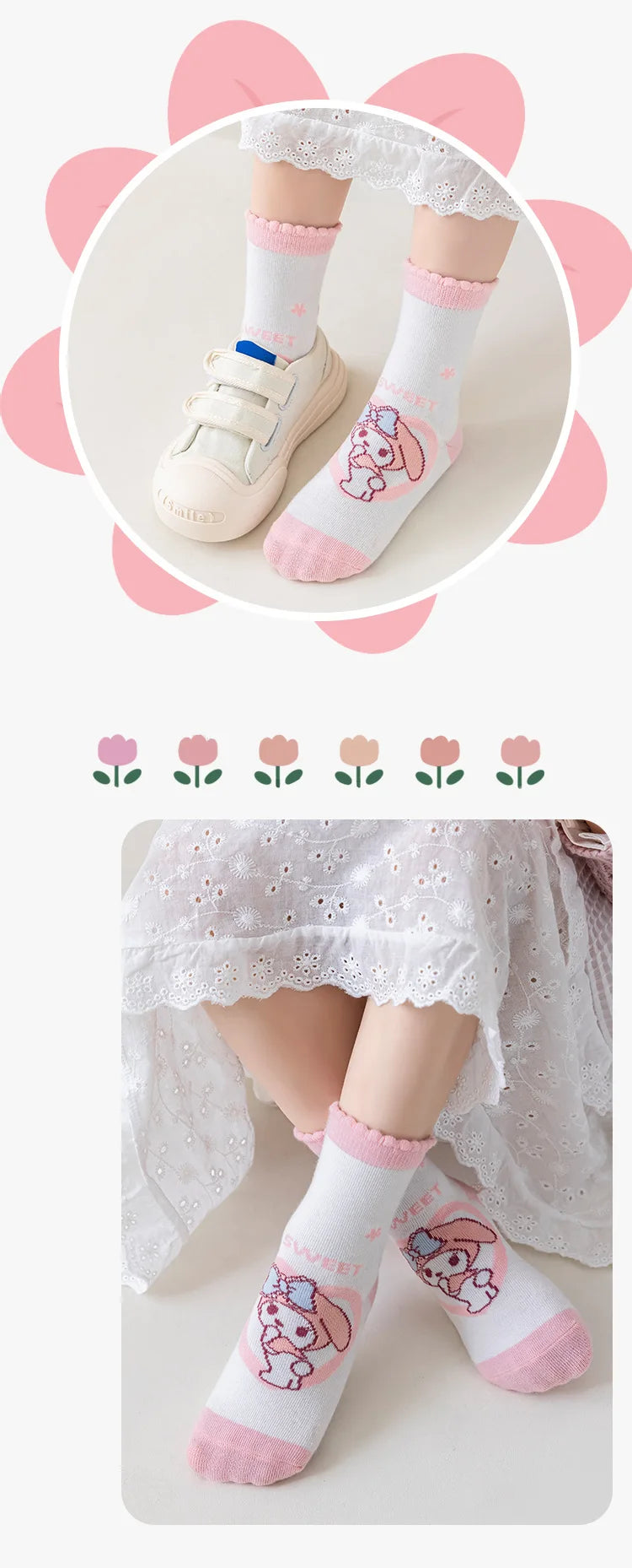 5 Pairs Sanrio Kids Socks Kuromi Kawaii New Fall Winter Cartoon Girl Children Mid-calf Socks Cotton Sock for Girls Gifts