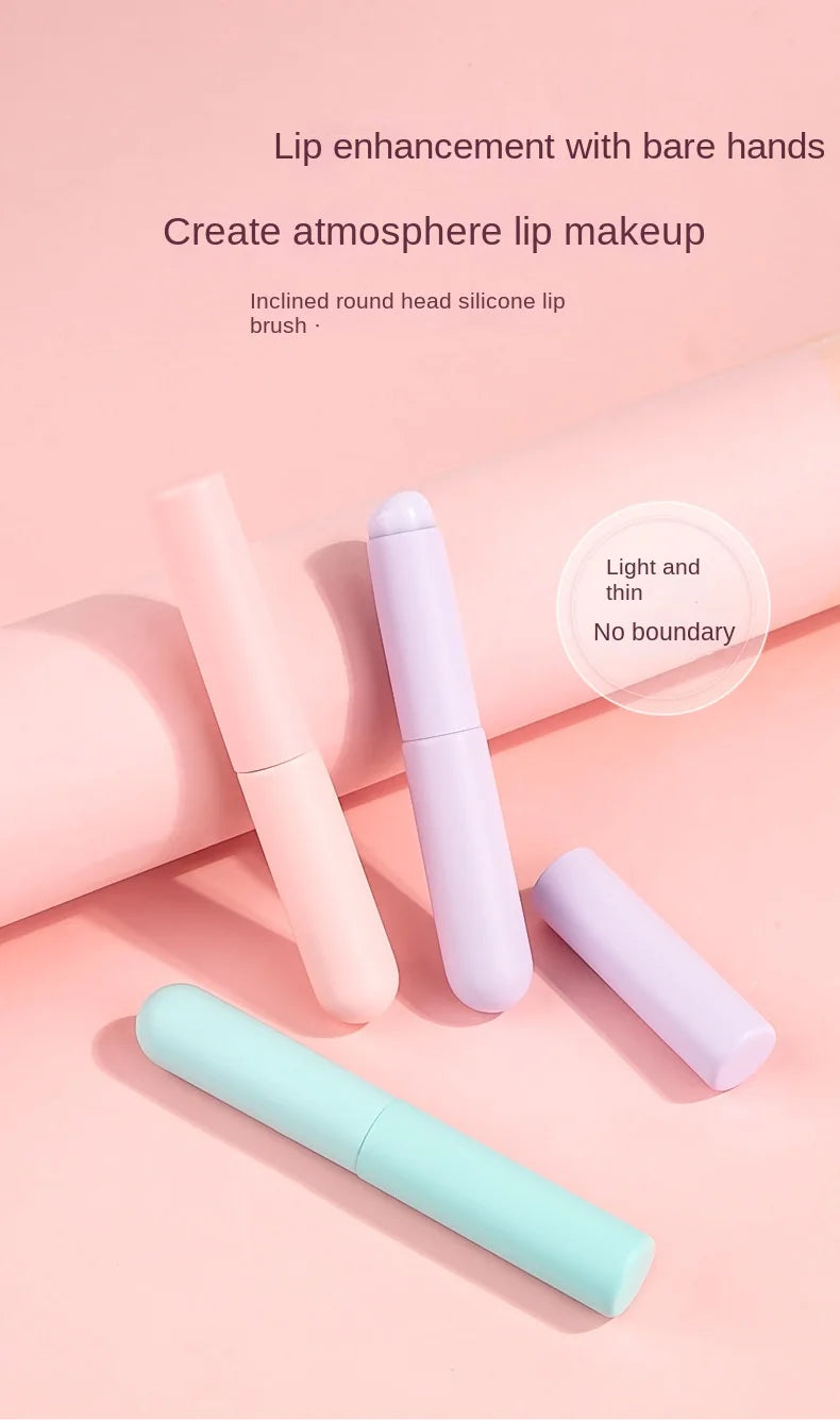 Upgrade Silica Gel Lip Brush with Cover Portable Lipstick Brush Macaron Color Mini Makeup Brush Crease Concealer Makeup Tool