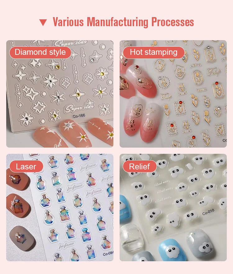 Post Stamp Design Nail Sticker Adhesive Sliders Textured Engraved Decoration Supplies FEB-505