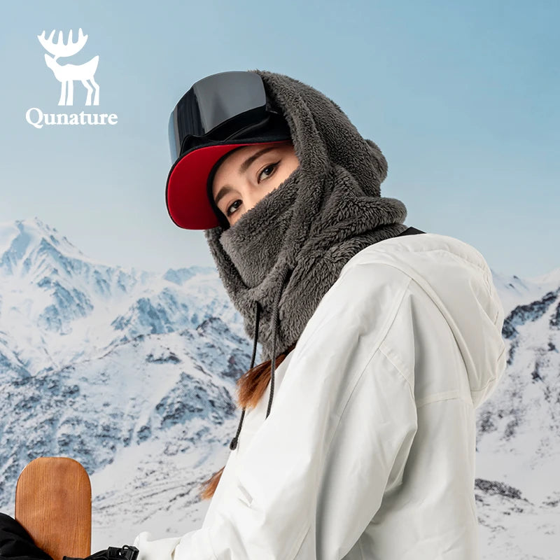 Qunature Skiing Mask Full Face Balaclava Hood Thicken Thermal Fleece Neck Protection Gaiter Winter Keep Warm Snowboarding Scarf