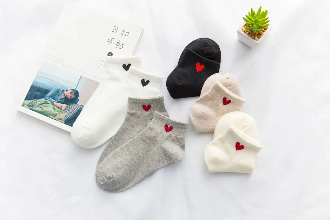 Spring and Autumn Love Women's Socks Casual Sports Short Boat Sock Cute Pure Cotton Ankle Socks Harajuku