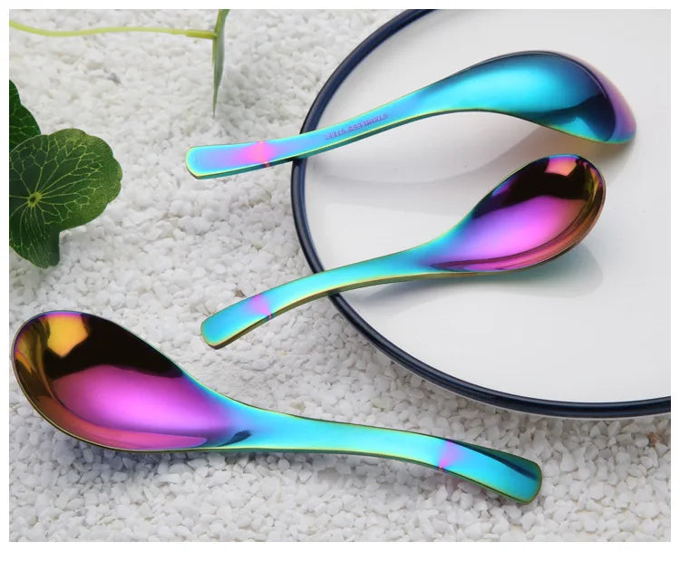 Japanese Soup Spoon Kitchen Cooking Utensil Tools Creative Milk Stirring Dessert Spoon Stainless Steel Tableware Dinner Spoons