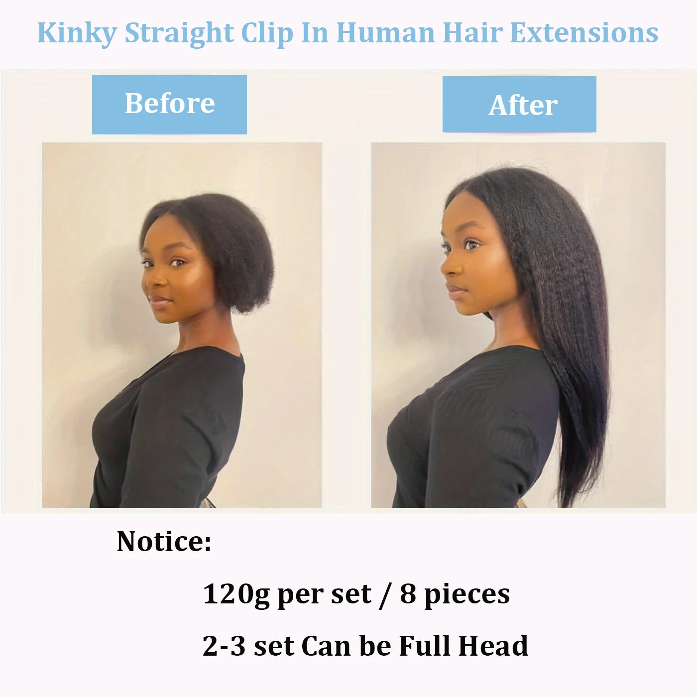 Kinky Straight Clip in Hair Extensions Seamless Clip ins Hair Extensions 16 Inch Real 100% Human Hair Straight Natural Color 1B