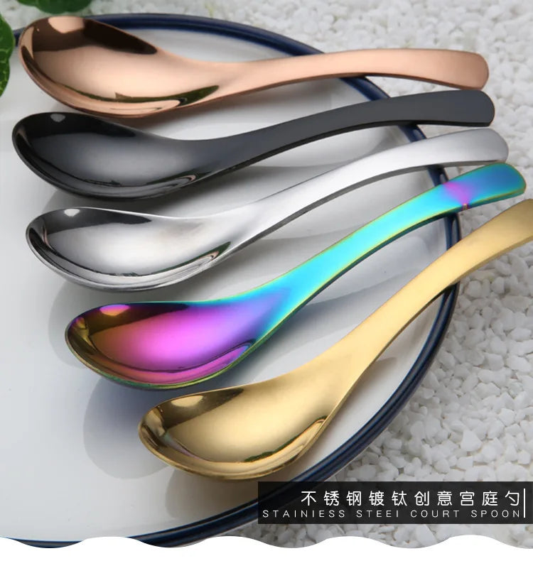 Japanese Soup Spoon Kitchen Cooking Utensil Tools Creative Milk Stirring Dessert Spoon Stainless Steel Tableware Dinner Spoons