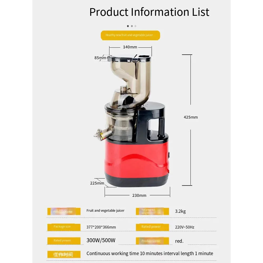 Houselin Slow Cold Press Juicer Machines Vegetable and Fruit, 500W Slow Masticating Juicer Machines with 7-inch Large Feed Chute