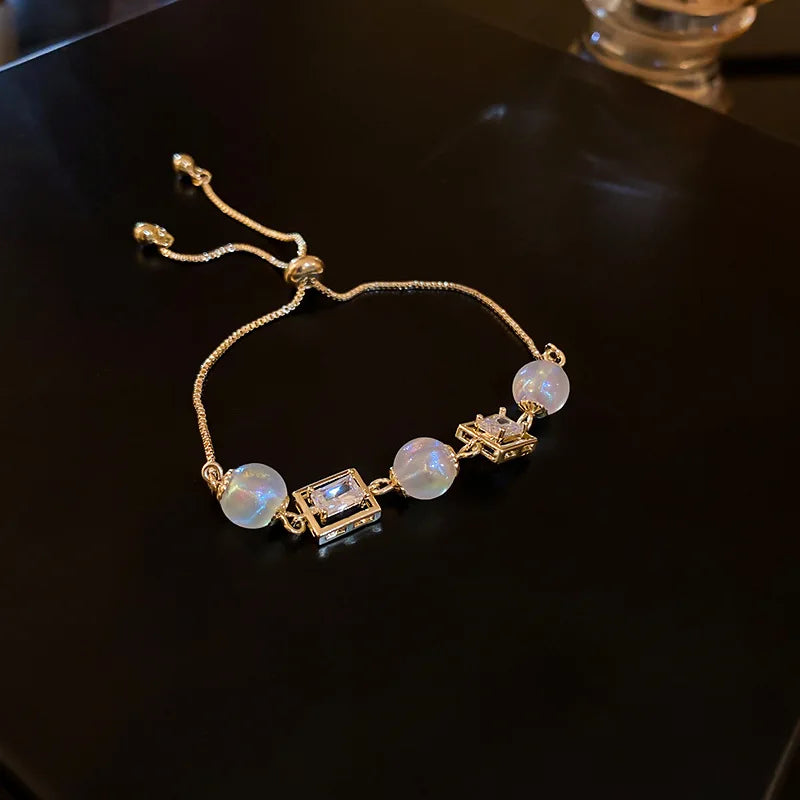 Gold Color Bracelet Set of Four Stainless Steel Sequins Rhinestone Bracelet Combination for Women Chain Bracelet Jewelry Gifts