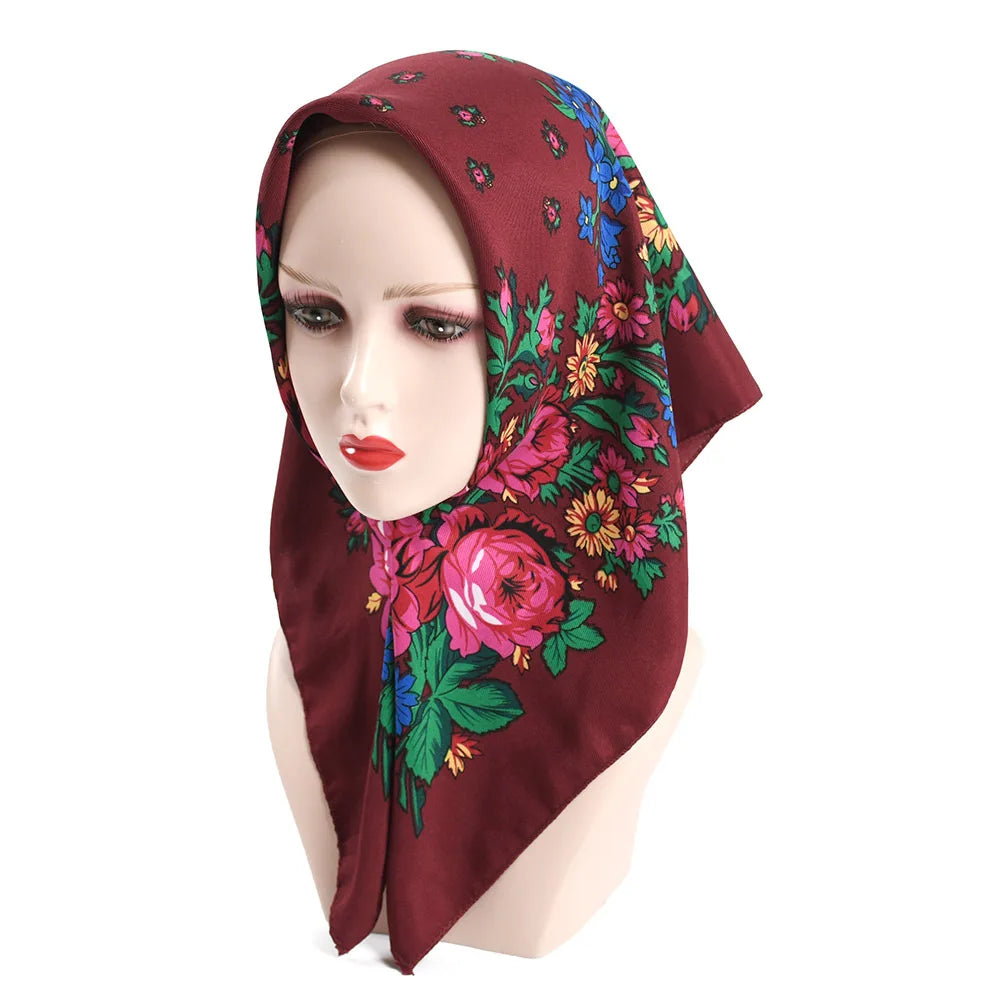 70*70cm Russian Style Square Scarf Women Luxury Floral Print Bnadana Headband Scarves Babushka Handkerchief Head Wraps
