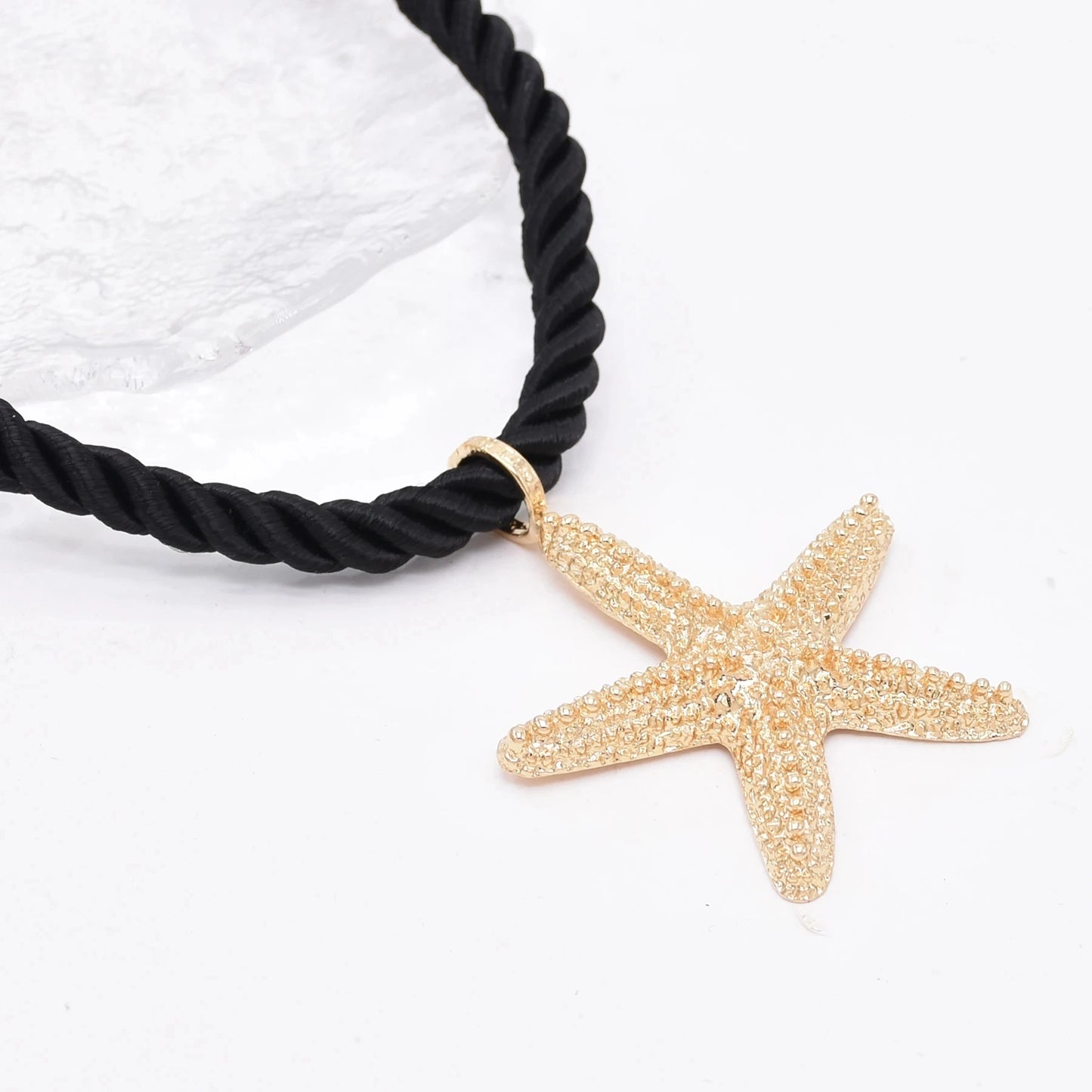 Golden Starfish Pendant Necklace Stud Earrings for Women Europ American Fashion Exaggerated Summer Marine Animal Jewelry Sets