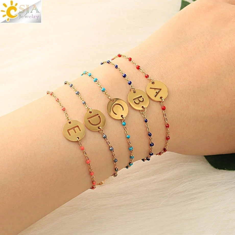 CSJA Fashion Thin Chain Stainless Steel Bracelet for Women Gold Color Cross Charm Enamel Bracelets Summer Jewelry Gift T100