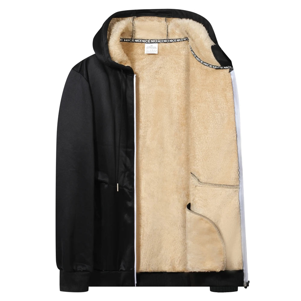 Trendy Sweatshirt Coat Front Pockets Warm Zipper Lamb Wool Jacket Men and Woman Winter Pure Color Plush Lined Cardigan Hoodie