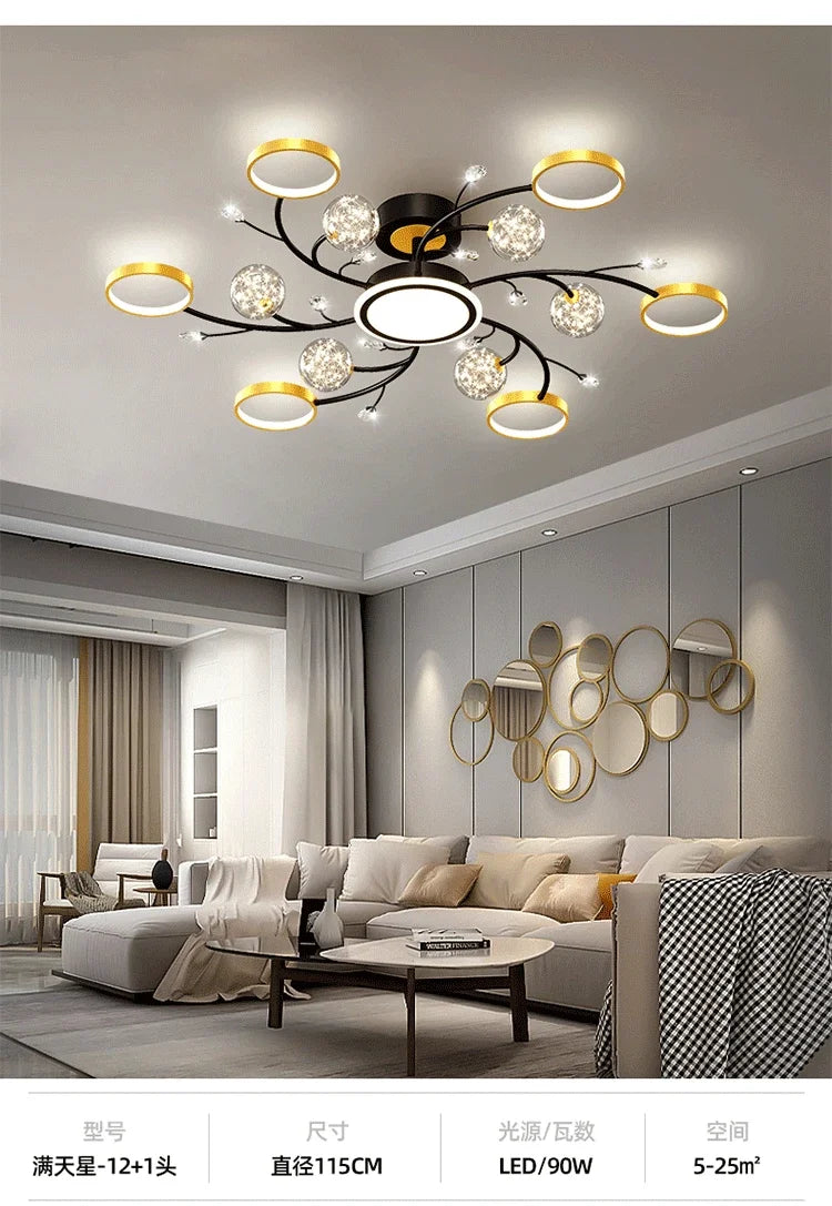 Nordic Living Room Modern Simple Atmospheric Luxury Ceiling Light Romantic Starry Sky Crystal Hall Chandelier Creative Black Art
