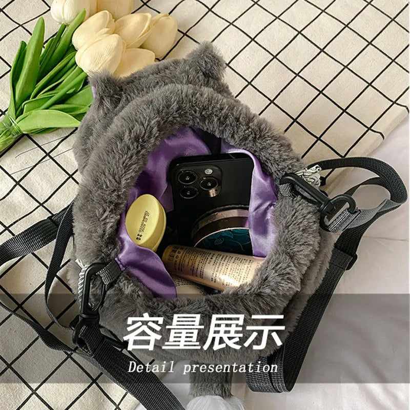 Disney Lucifer Cat Backpack Women Plush Bag Anime Cinderella Pet Plush Shoulder Bag Portable Drawstring High Capacity Girl Gift