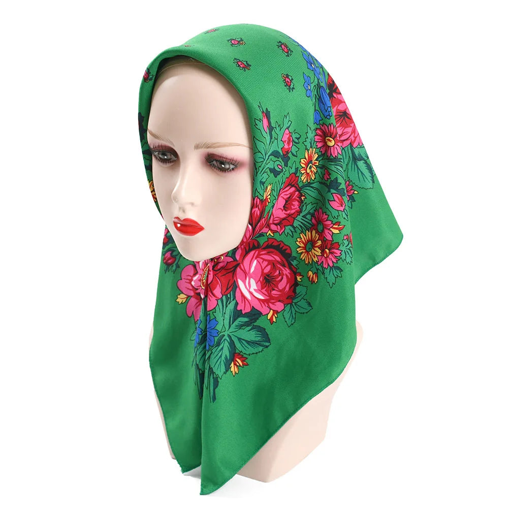 70*70cm Russian Style Square Scarf Women Luxury Floral Print Bnadana Headband Scarves Babushka Handkerchief Head Wraps