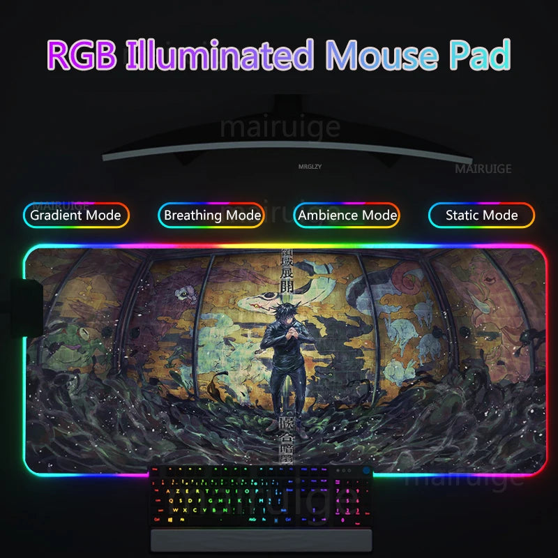 Jujutsu Kaisen RGB Led Backlight Mouse Pad Anime MousePad Mouse Mat Large Gojo Satoru Gaming Accessories Yuji Keyboard Desk Mats