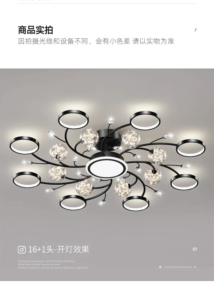 Nordic Living Room Modern Simple Atmospheric Luxury Ceiling Light Romantic Starry Sky Crystal Hall Chandelier Creative Black Art