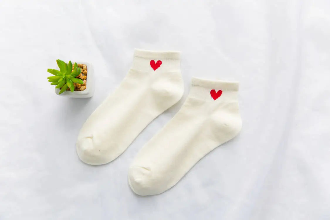 Spring and Autumn Love Women's Socks Casual Sports Short Boat Sock Cute Pure Cotton Ankle Socks Harajuku