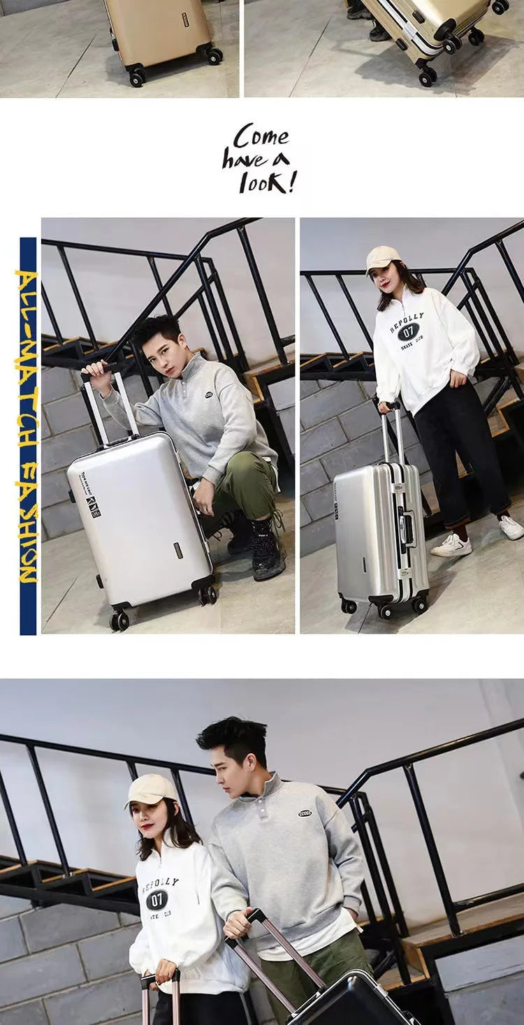 Aluminium Frame Suitcase on Wheels Business Zipper Carry-on Cabin Suitcase USB Port 28-inch Luggage Carrier Trolley Case