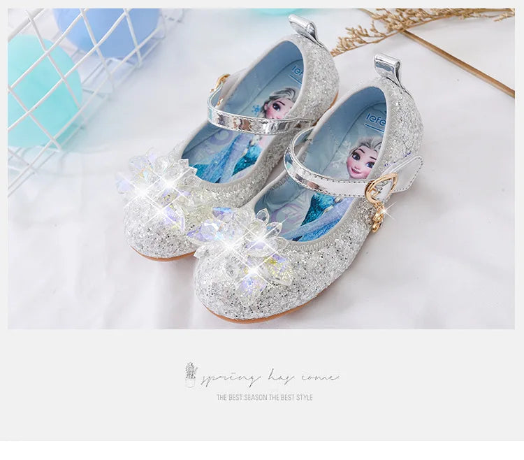Disney Princess Crystal Shoes New Girls Single Shoes Frozen Aisha Sophia Rhinestones Shoes Performance Party Shoes Size 22-36
