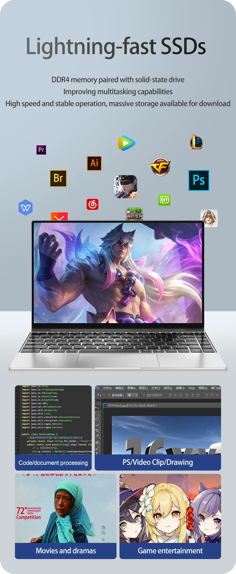 Ultra Slim Laptop 14.1" 16GB RAM 2TB SSD Intel N3700 Notebook Gamer 1920*1080 Display Office Study Computer PC Windows 11 Pro
