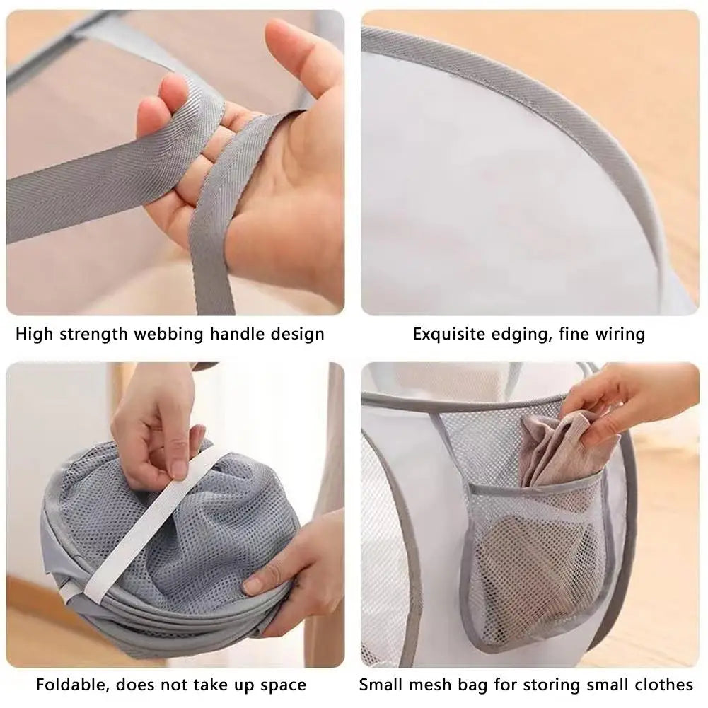 Folding Laundry Basket Organizer for Dirty Clothes Bathroom Clothes Mesh Storage Bag Household Wall Hanging Basket Frame Bucket