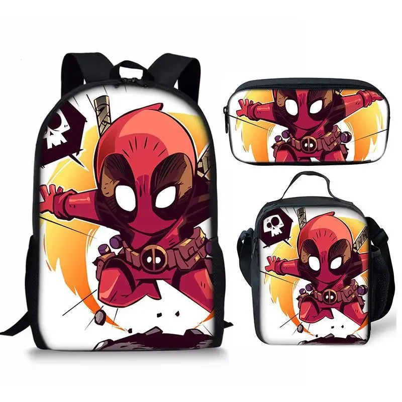 3Pcs Set Deadpools School Bags Pencil Cases Meal Bag Boys' Backpack Schools Supplies Learning Stationery Kids Customizable Gifts