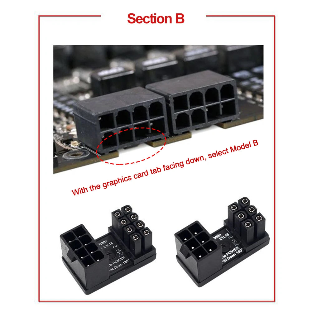 ATX 8Pin Female 180 Degrees Connector 6Pin 8Pin Adapter 8 Pin Video Card GPU Power Connector PC Computer Chassis Accessories