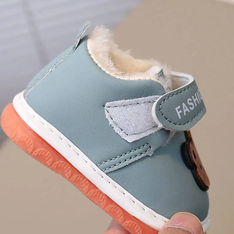 Newborn Baby Girls Boys Shoes Soft Non-slip Infant Toddler Leather First Walkers Autumn Winter Plush Warm Kids Cartoon Sneakers