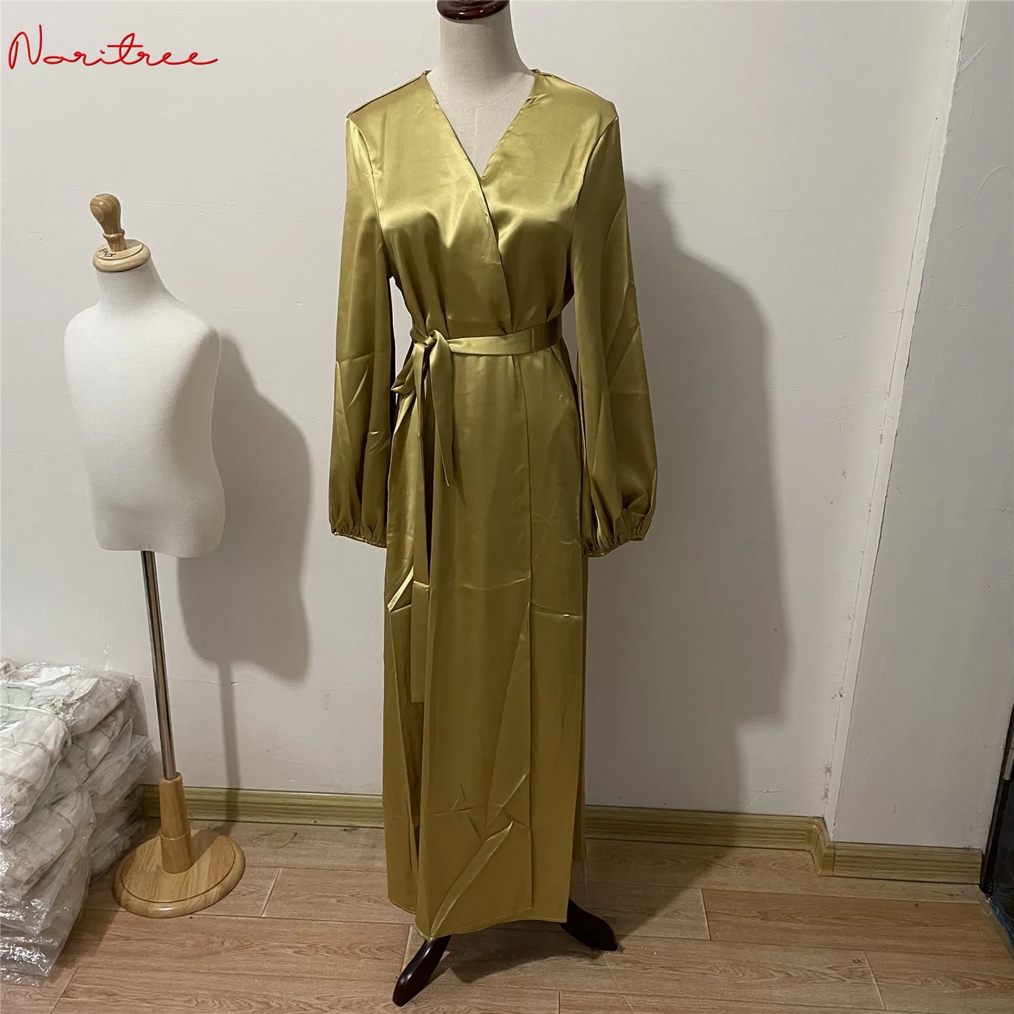 Ramadan Eid Fashion Silky Satin Muslim Abayas Robe Musulmane Abaya Cardigan Muslim Arab Worship Service Clothing Wy836