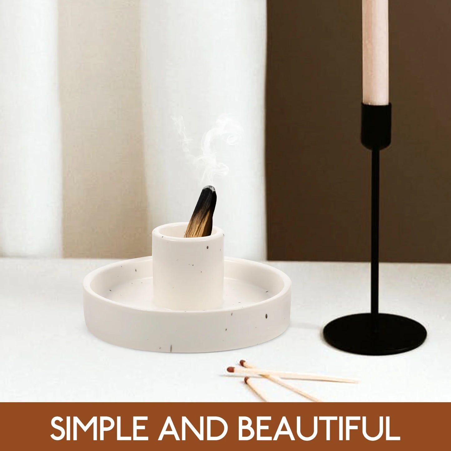 Cone Holder Stand Holy Wood Bracket Table Ceramic Decorate White Natural Wooden Sticks Burner Palo santo