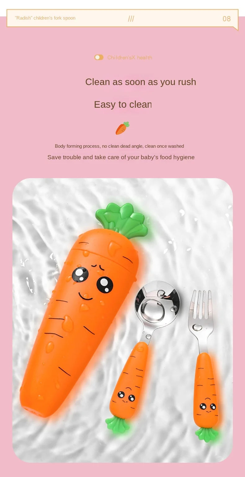 1/3PCS Baby Feeding Utensils Carrots Set Steel Spoon Fork Child Cutlery Tableware Kitchen Gadgets Cake Vegetable Fork Teaspoon