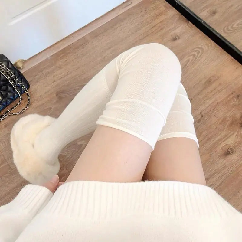 Solid Color Thigh High Stockings Women Trendy Casual Over The Knee Female Long Socks Thermal Warm Cotton Tall Tube Leggings