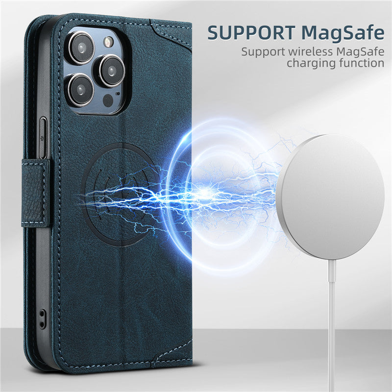 EUCAGR Magsafe Business Leather Wallet Phone Case For iPhone 12 13 14 15 Pro Max Plus 15Plus 14Pro With Flip Card Holder Cover
